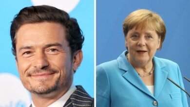 orlando bloom und angela merkel collage