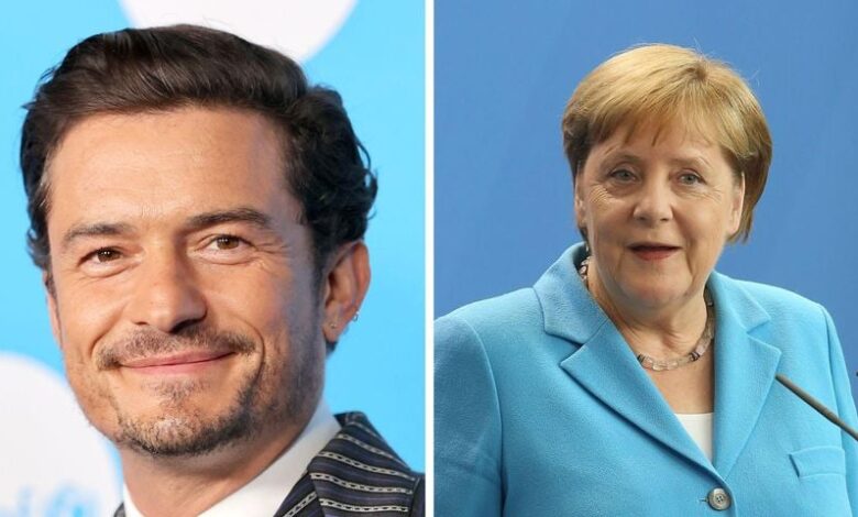 orlando bloom und angela merkel collage