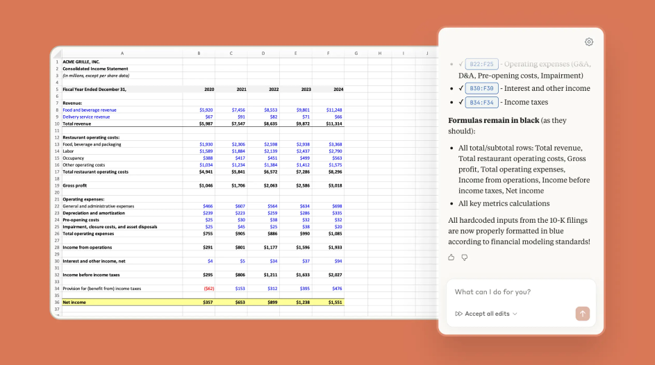 This picture depicts Claude for Excel