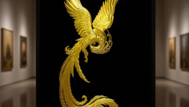 تابلو ورق طلا طرح سیمرغ – اثری اسطورهای از استاد حمید مزینزاده