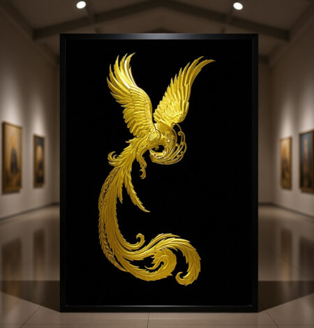 تابلو ورق طلا طرح سیمرغ – اثری اسطورهای از استاد حمید مزینزاده