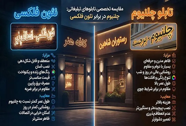مقایسه تابلو چلنیوم و نئون فلکسی